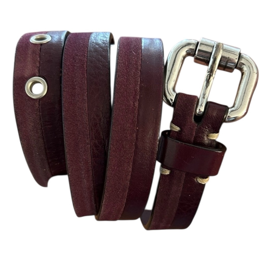 Fossil Leather suede Belt purple wine with silver buckle size small